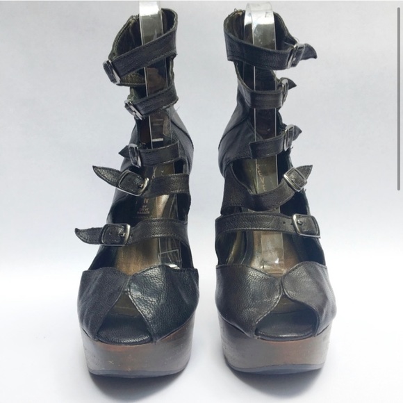 Steven Stiletto Platform Buckle Booties Peep WH26 - Picture 3 of 8